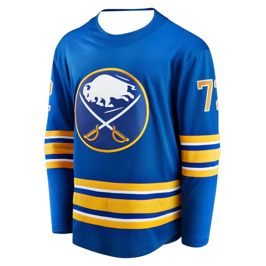 2026 Summer Men's Blue Ice Hockey Style Jersey - Quick Dry Breathable Crew Neck Long Sleeve Sports Tee with Buffalo Graphic