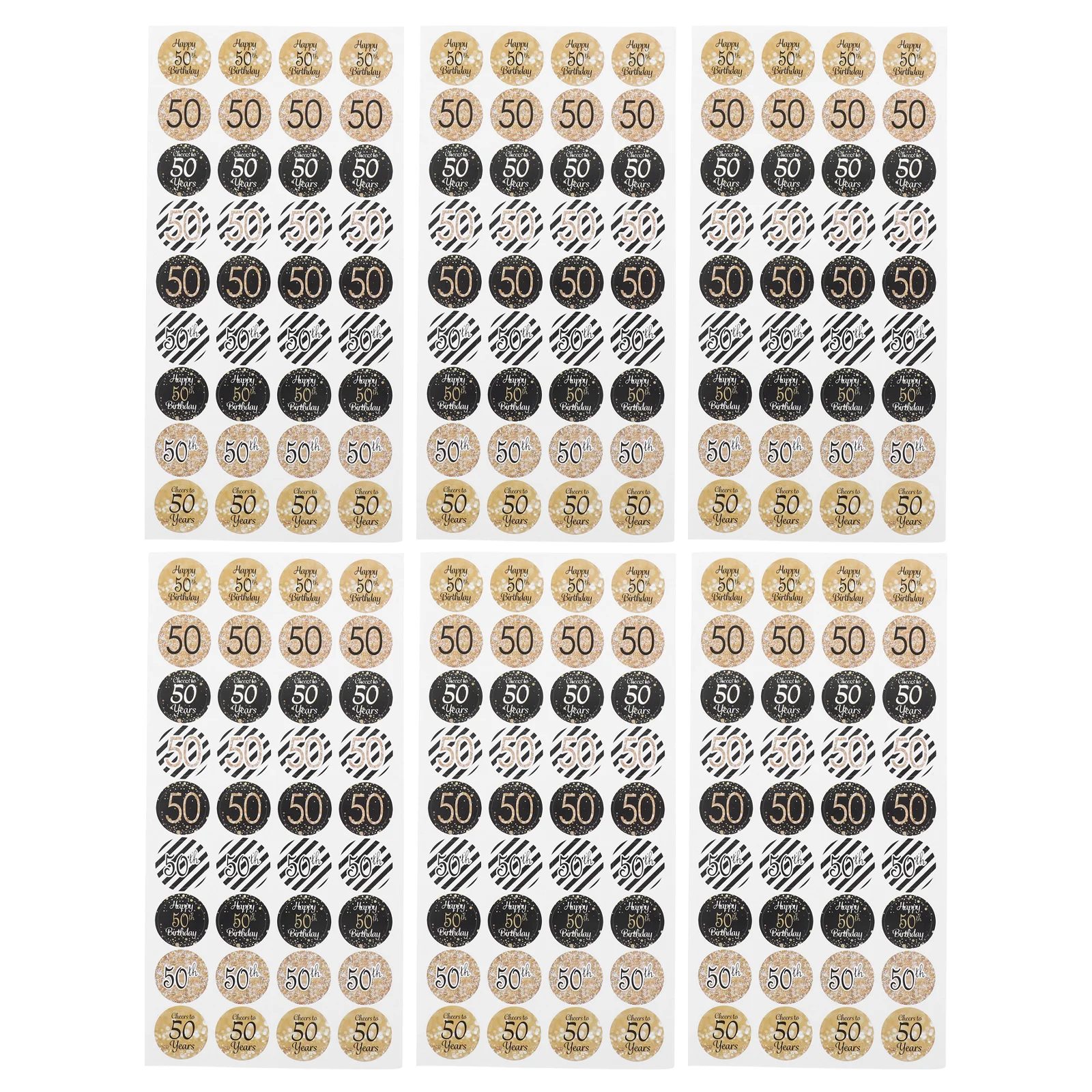 216Pcs 50th Birthday Sticker Creative Printed Decorative Adhesive Party Favor Decals Birthday Accessories