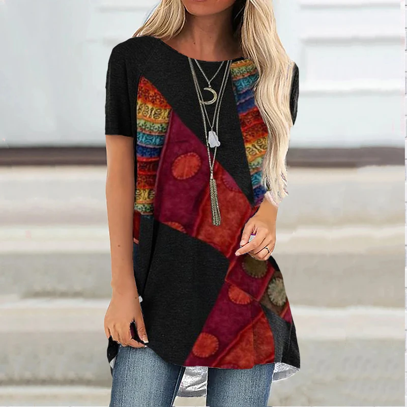 Moda nowe kolorowe t-shirty Patchwork 3D Print kobiety ponadgabarytowa odzież uliczna T Shirt tuniki topy Harajuku koszulki damskie odzież