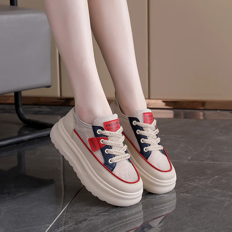 2026 Summer Korean Style Hollow-Out White Sneakers for Women, Thick-Soled, Versatile, Casual, and Breathable