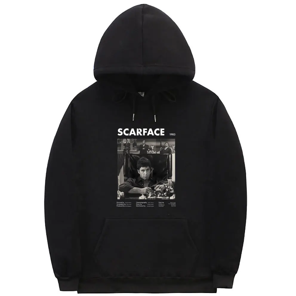 

90s Vintage Movie Scarface Tony Montana Al Pacino Graphic Hoodie Men Casual Sweatshirt Male Hip Hop Oversized Streetwear Hoodies