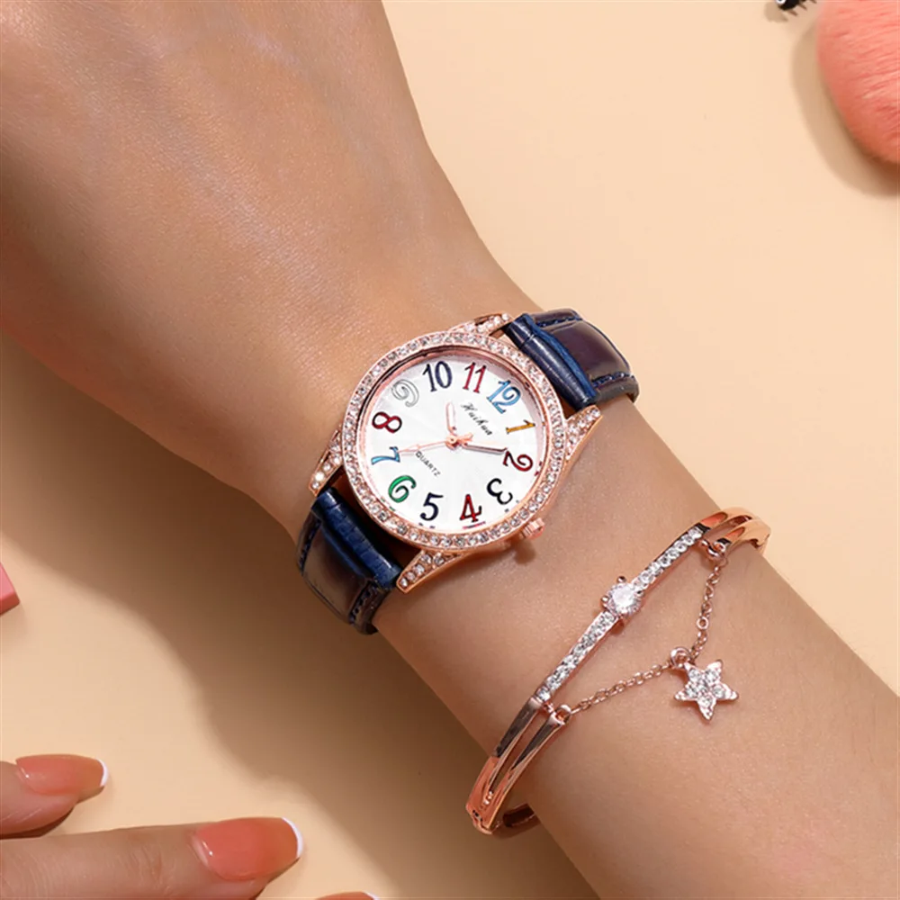 Montre pour dames mode tendance Ceinture à chiffres colorés quartz casual jeune tempérament montre-bracelet