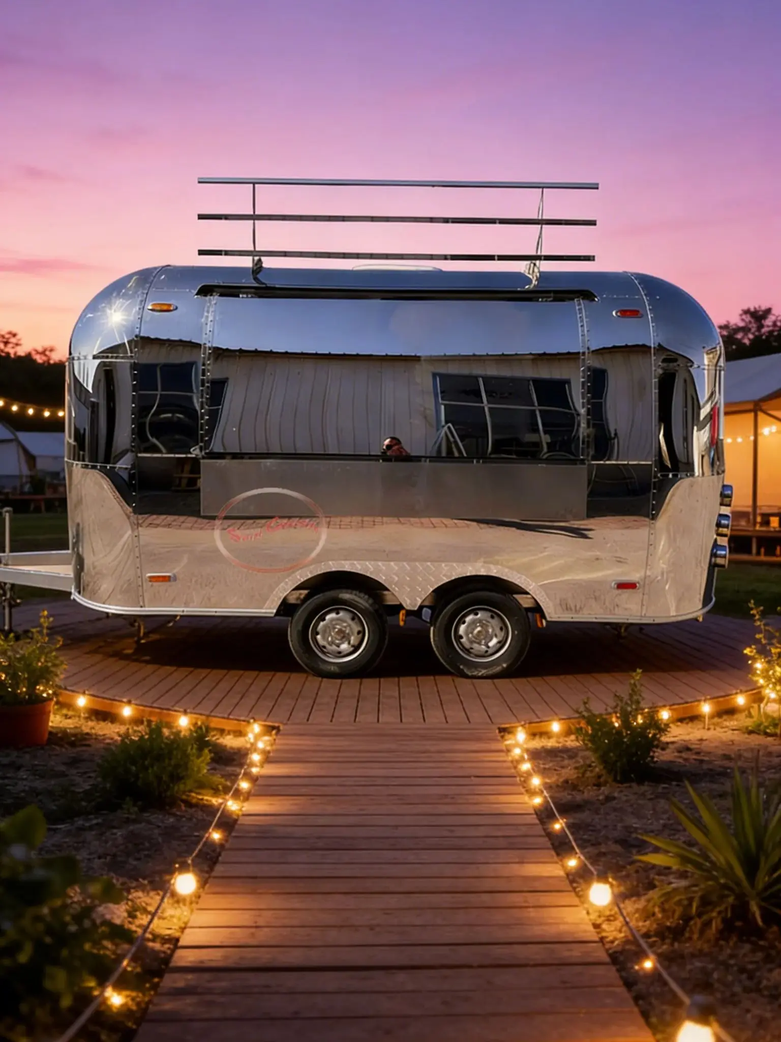 Outdoor Mobile Food Truck Stainless Steel Retro Design with Strong Reflective Properties Metal Rack Top