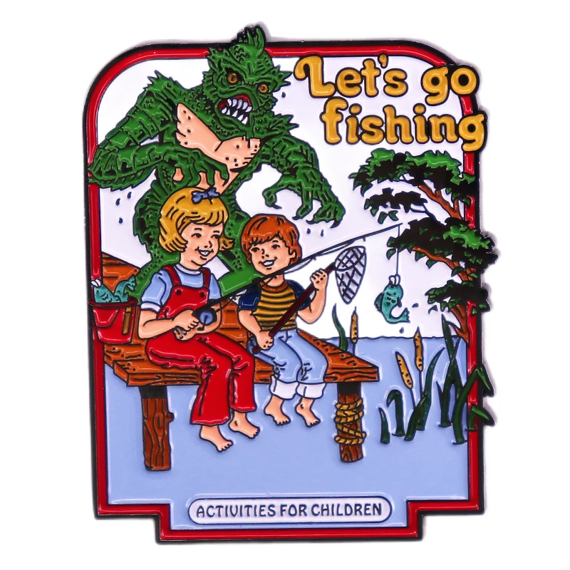 Let's Go Fishing. Children's Activity Badges, Water Monsters, Brooches, Accessories