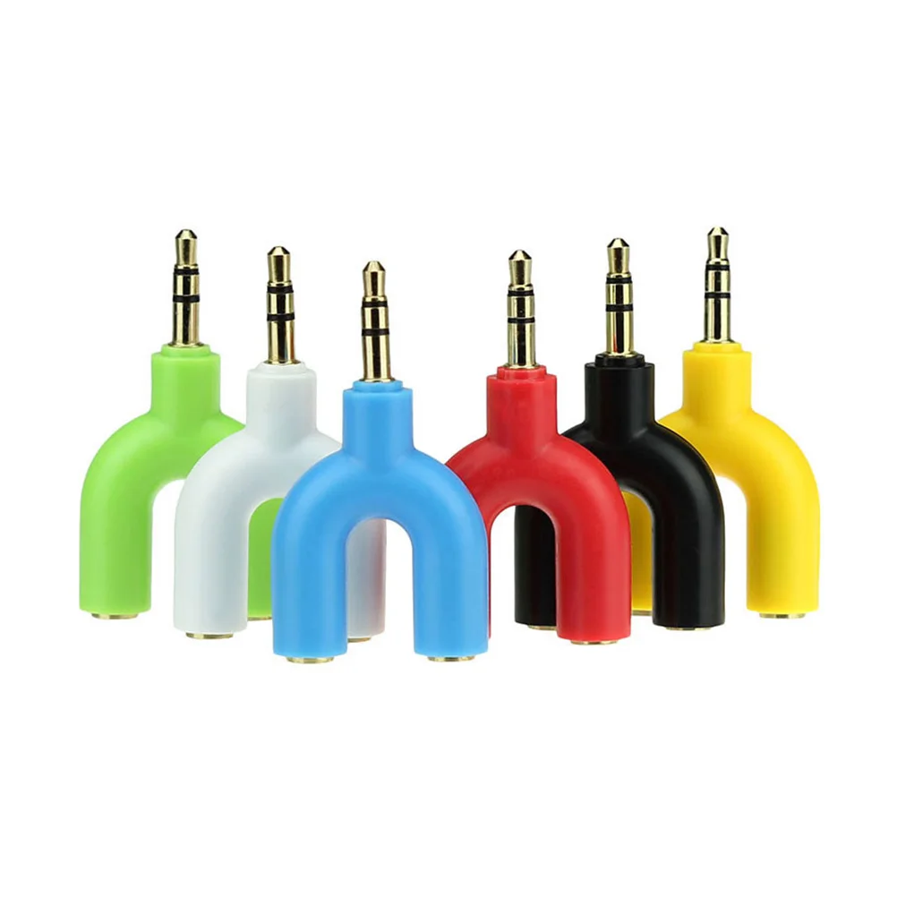 35mm Stereo Audio Earphone Headphone 2-Way Splitter Adapter U Shaped Jack Stereo Audio Connector Adapter (Random Color)