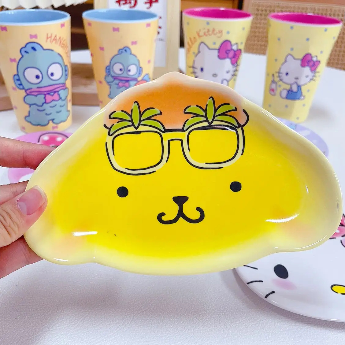 Cute Hello Kitty Pompompurin My Melody Fruit Dish Girl Heart Kawaii Sanrio Anime Miamine Plate Cartoon Hangyodon Cup Kid Gift