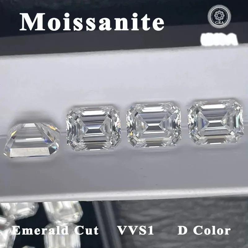 Moissanite Stone Emerald Cut VVS1 D Color Gemstone  Diy Charms Jewelry Material Pass Diamond Tester with Certificate