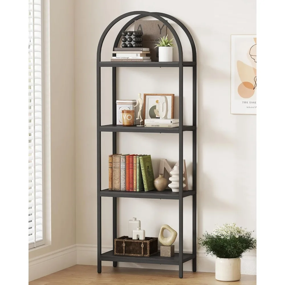 

Bookshelf 4 Tier Arched Bookcase, 71.3" Tall Industrial Open Book Shelves for Living Room, Modern Freestanding Display Shelving