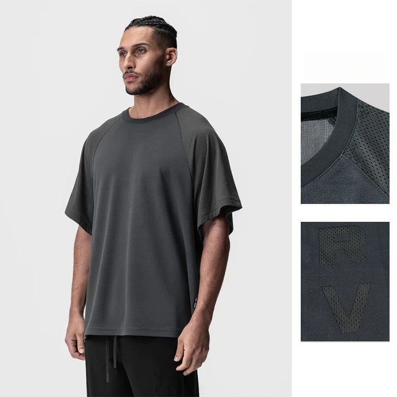 

Summer Bodybuilding T-Shirt Men's Oversized Gym Tee Quick Dry Breathable Fitness Shirt Basketball Training Top Casual Sportswear