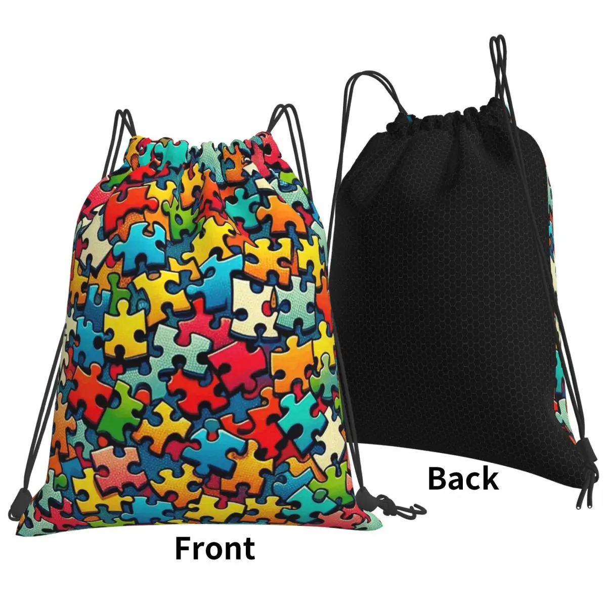 Autism Awareness Colorful Puzzle Piece Print Backpacks Portable Drawstring Bundle Pocket Sundries Bag Book Bags Man Woman School
