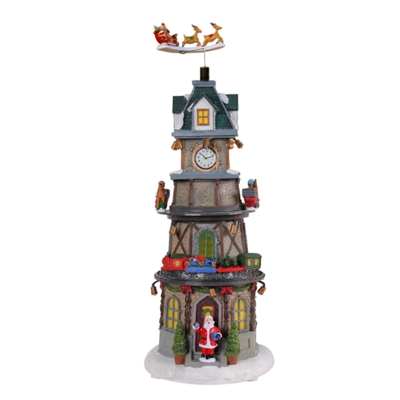 

Unique Rotatable Music Box Village House Figurine with Led Light Music Decor Rotatable Birthday Holiday Party Present