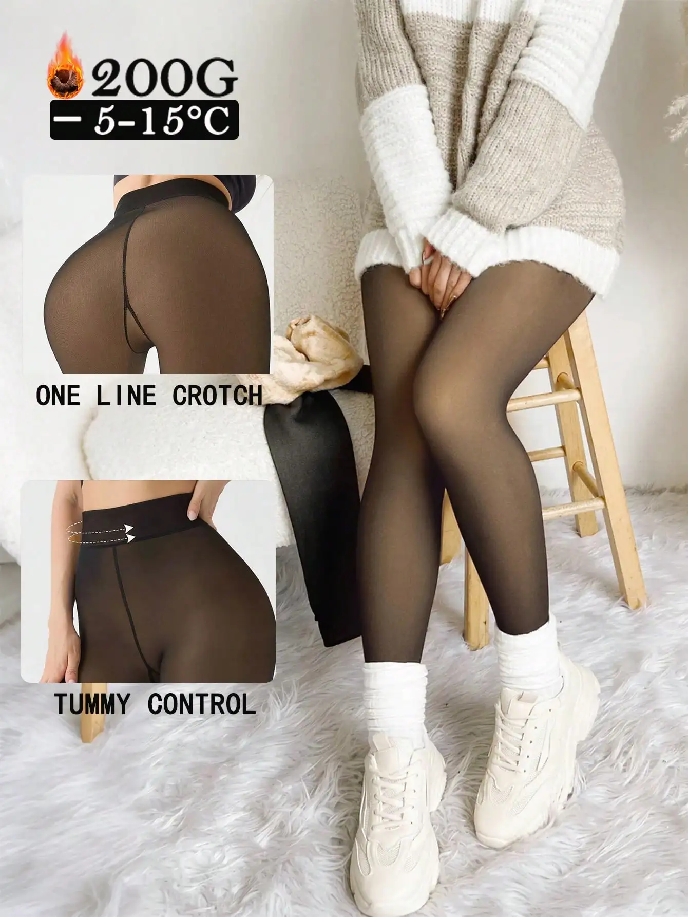 

Women Thermal Tights Ideal For Winter Sexy Translucent Fleece Lined Warm Leggings With A Variety Of Colors