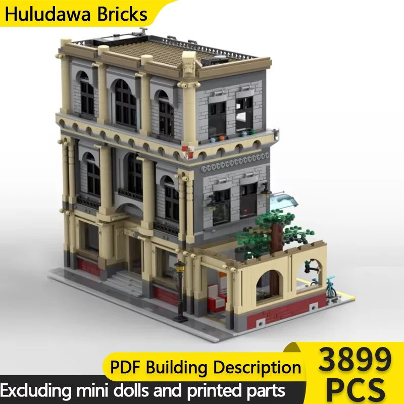 City Street View Model MOC Building Bricks Bus Station Law Office Modular Technology Gifts Holiday Assemble Children Toys Suit