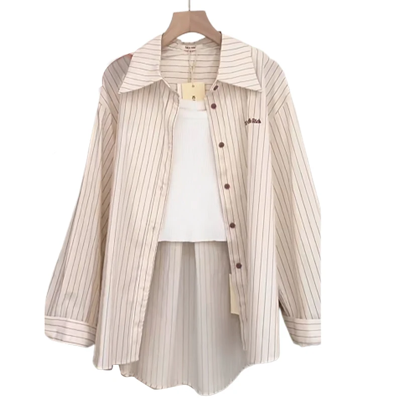 

Summer Outfit Women's plus Size Korean Sle Striped irt ter Ne Top Skirt Tee Piece Set Loose Fit Casual Ele