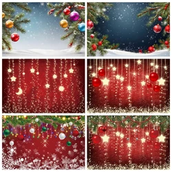 Christmas Photography Backdrop Red Wall Gold Color Lantern Ball Pine Leaf Portrait Backdrops Party Decor Photographic Background