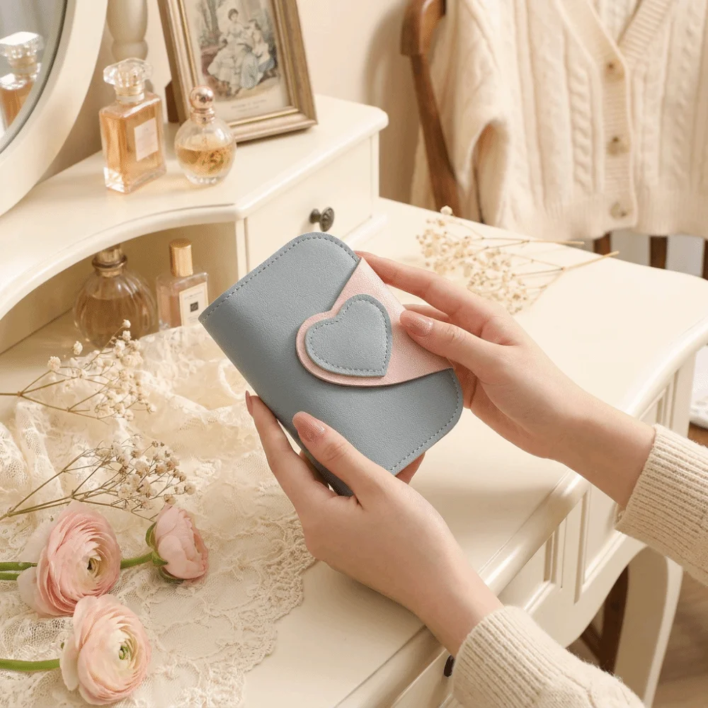 Cute PU Two-tone Key Case Multi Slots Mini Size Card Holder Multifunctional Portable Coin Purse Women