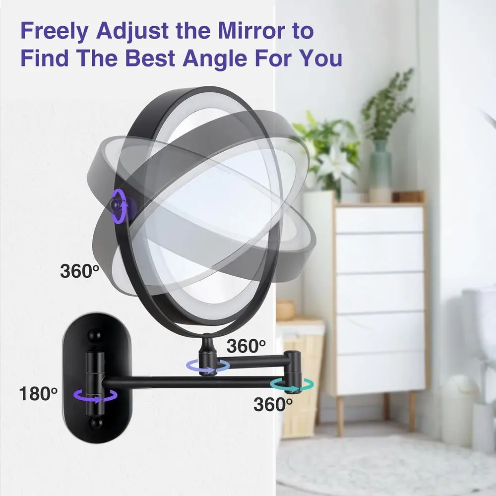 Miroir de maquillage éclairé par LED double face 8.5, grossissement 30X/1X, miroir de vanité de salle de bain noir