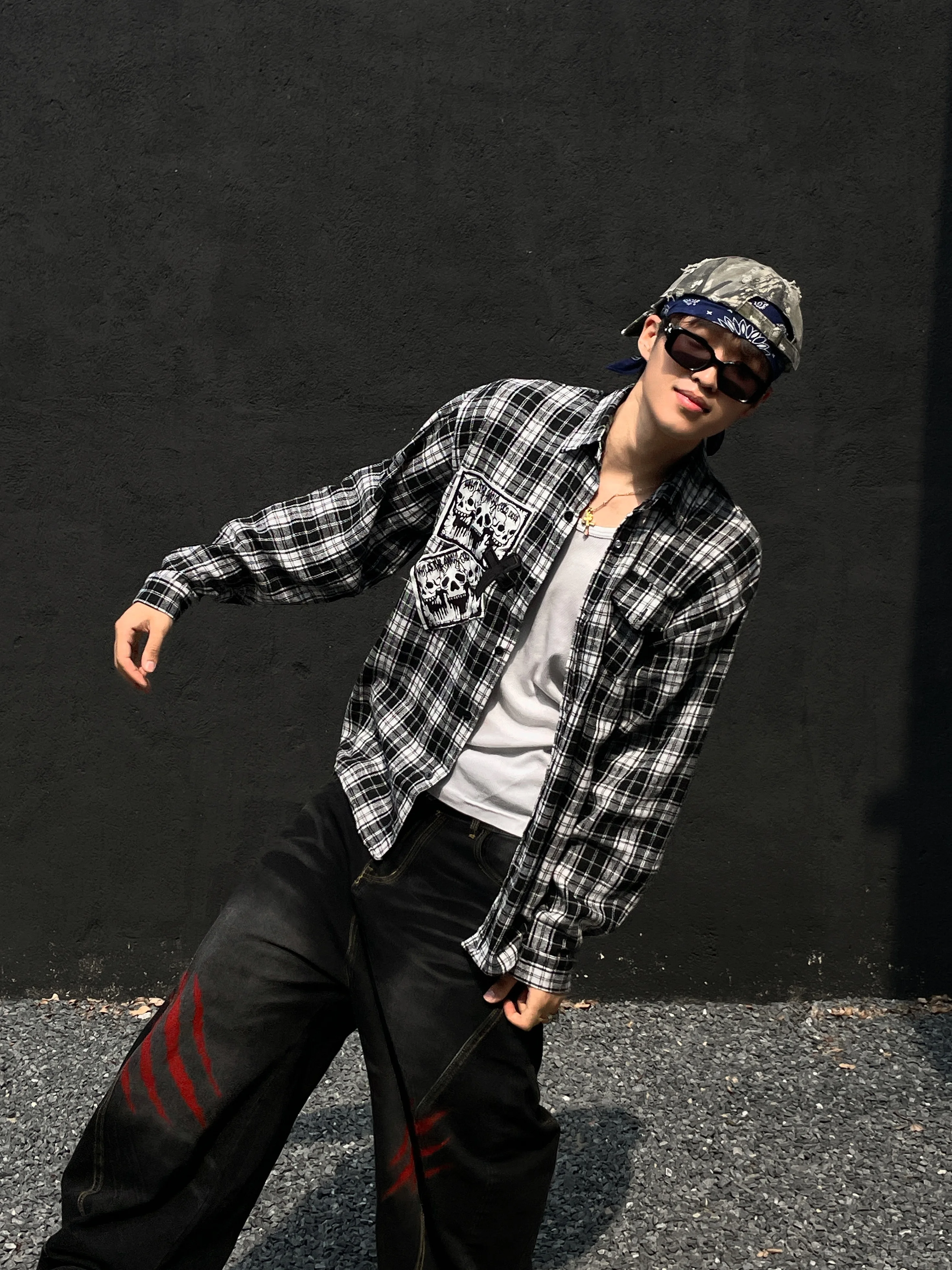 American Rock High Street Fashion Trend Plaid Shirt Unisex Student Punk Casual Versatile Loose Street Shirt Summer