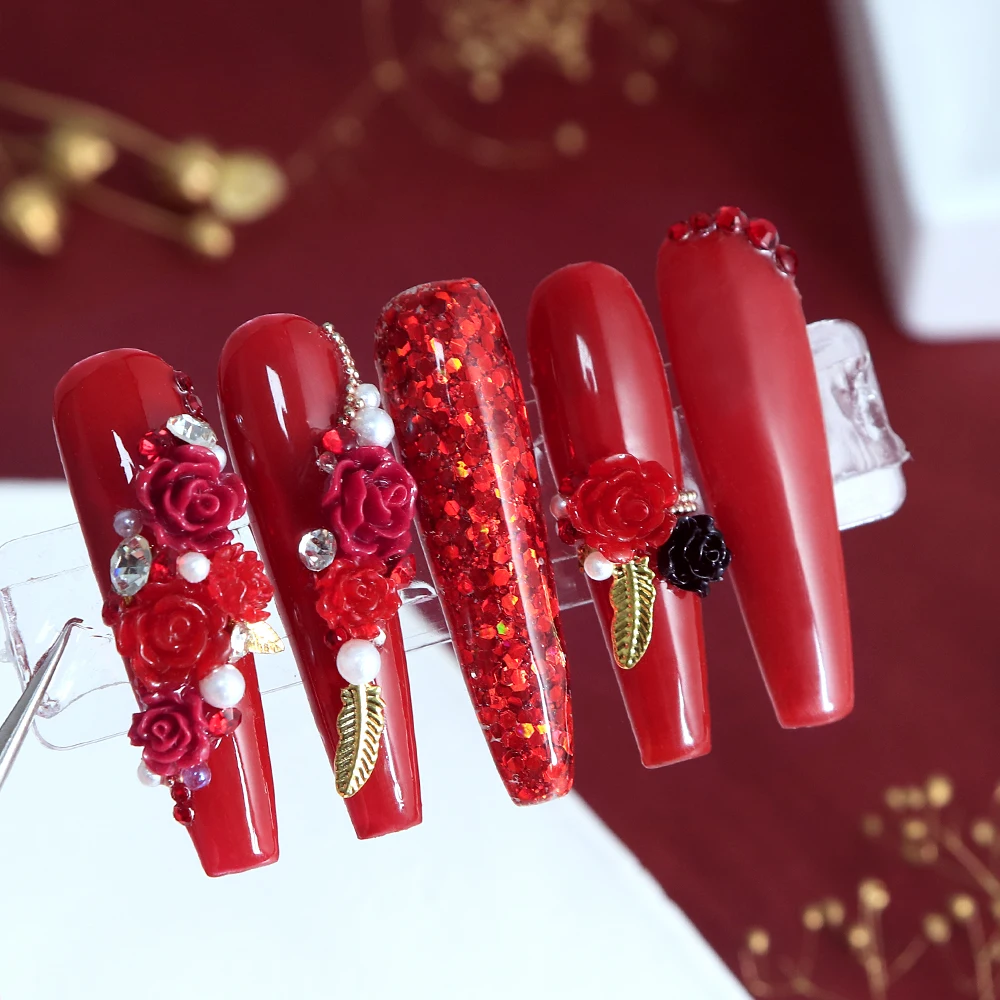Black Red Rose Flowers Nail Art Charms Camellia Flower Manicure Accessories French Nails Decoration Valentines Day Nails Jewelry