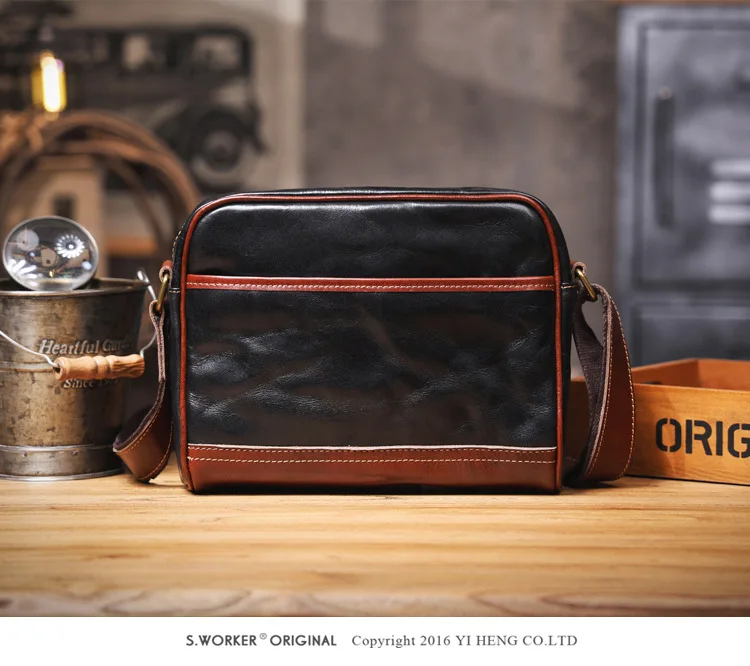 PNDME fashion vintage first layer cowhide men's black shoulder bag casual luxury handmade real leather travel crossbody bag