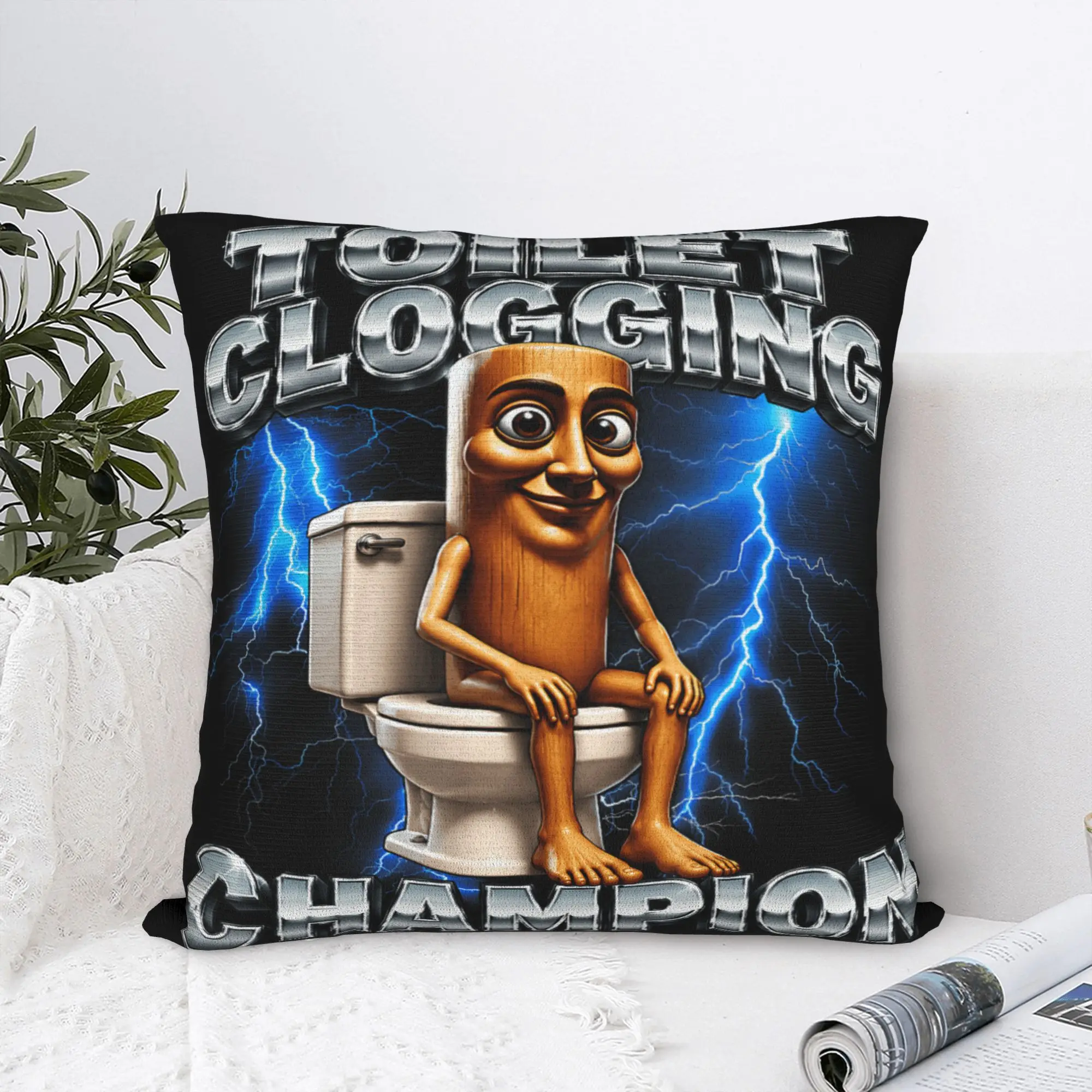 Toilet Clogging Champion Tung Tung Tung Sahur Pillow Cover  Comfy Cushion Cover Novelty Pillow Case For Couch Sofa Bedroom