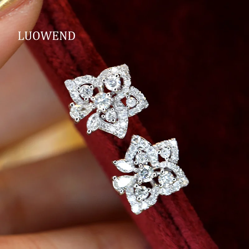 

Серьги LUOWEND из 100% белого золота 18 карат, элегантные серьги в форме цветка, 0,70 карата, серьги-гвоздики с натуральными бриллиантами для женщин, изысканные ювелирные изделия