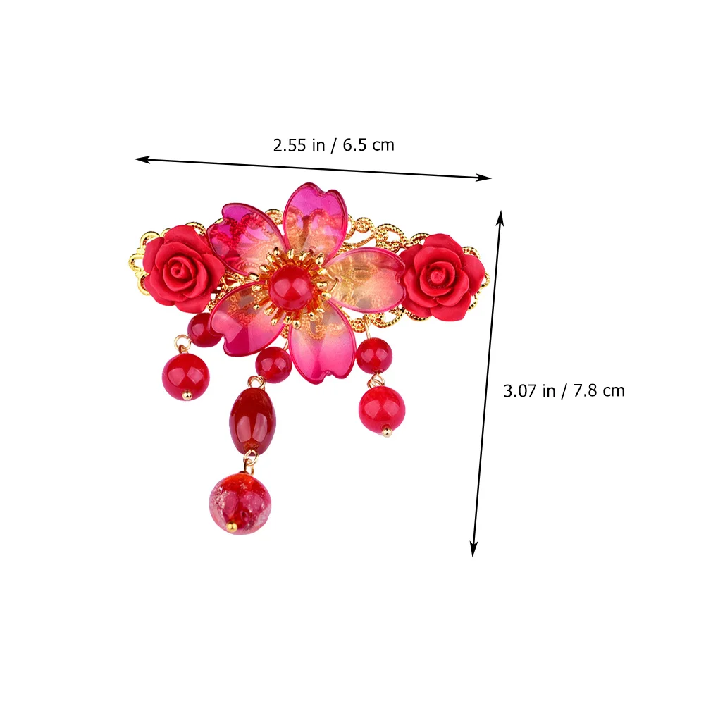 

Красная заколка для волос, зажим для головного убора, винтажные заколки для волос, элегантная застежка из сплава, стильная жемчужная китайская изысканная кисточка, аксессуары для волос