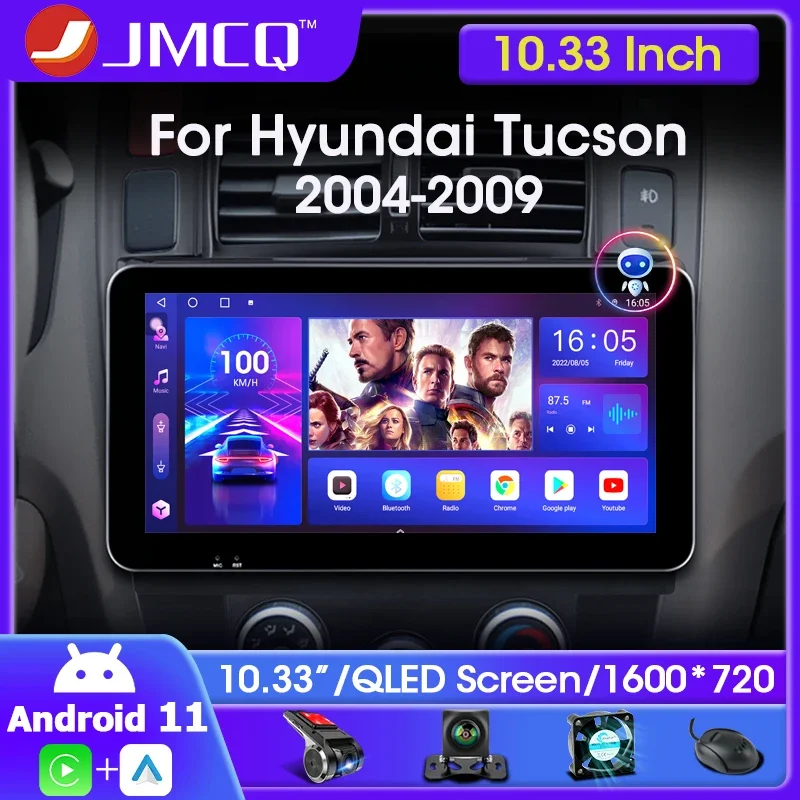 

JMCQ 10.33" Android 11 Car Radio Multimedia Player Navigation For Hyundai Tucson 2004-2009 QLED 4G Carplay 2din Head Unit Stereo