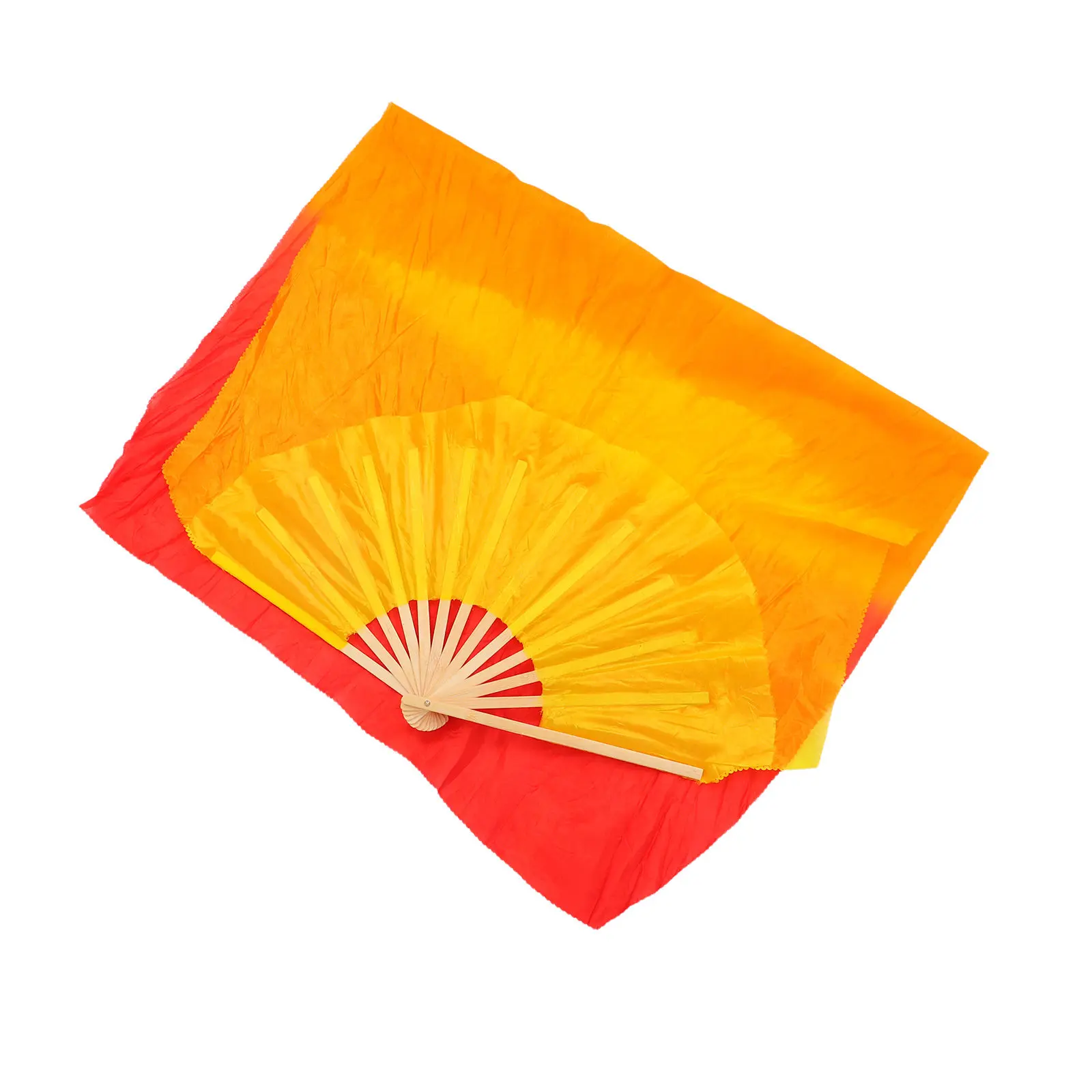 Folding Dance Fan 1.2m Long, Vibrant Yellow-Orange-Red Gradient, Soft Lightweight Faux Silk for Stage Performance