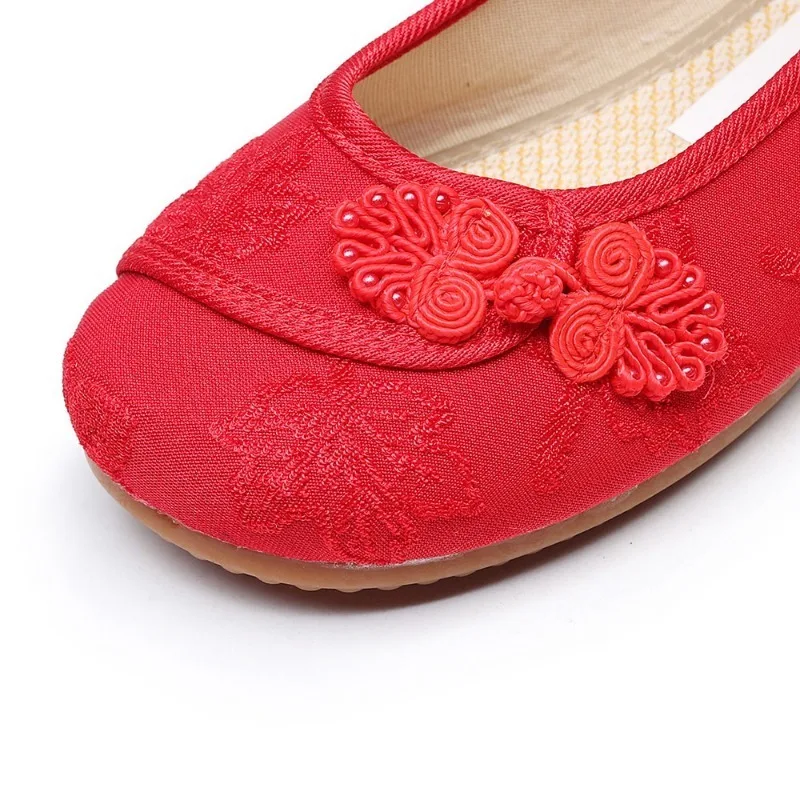 Maogu Embroidered Ballet Flats Retro Ladies Casual Traditional Shoes Solid Color Comfortable Chinese Knot Women Cotton Fabric 41