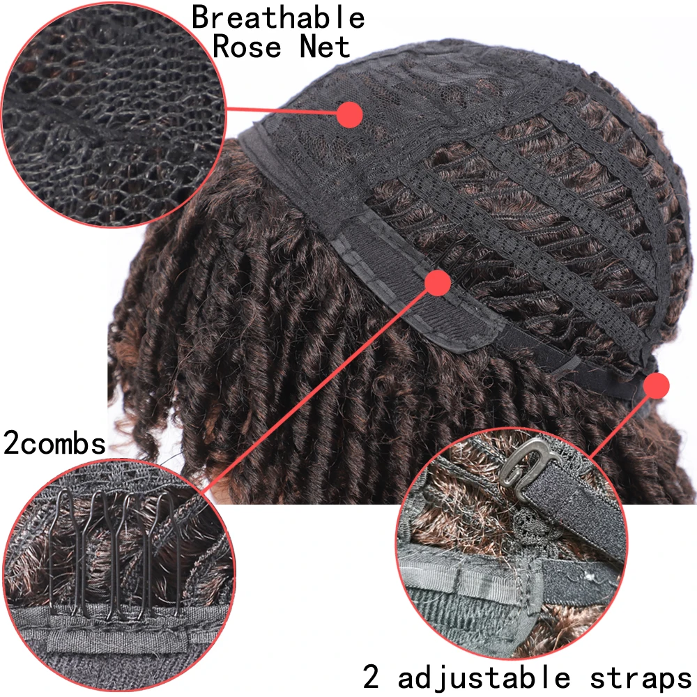 Short Dreadlock Wig for Black Women Heat Resistant Synthetic Faux Locs Braids Hair Wigs With Curly Ends Crochet Braided Wigs