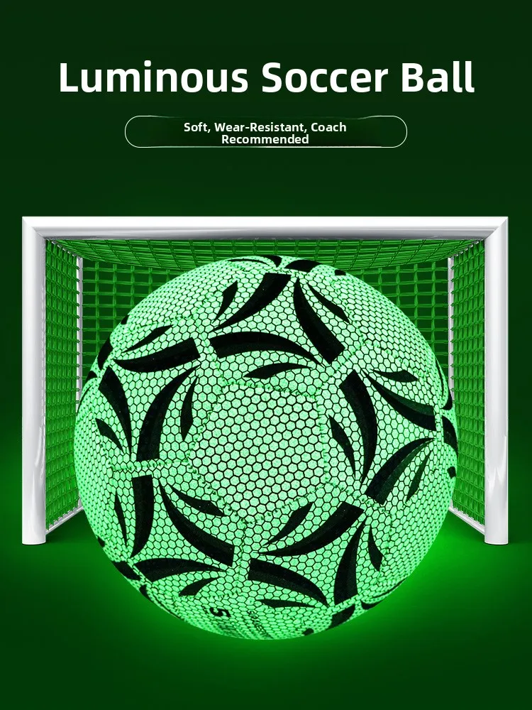 光る夜間サッカーボール-クールで人気があり、ティーンエイジャー、大人、若者に最適-pu素材-レーザープリント-芝生、ビーチ、屋内使用に適しています