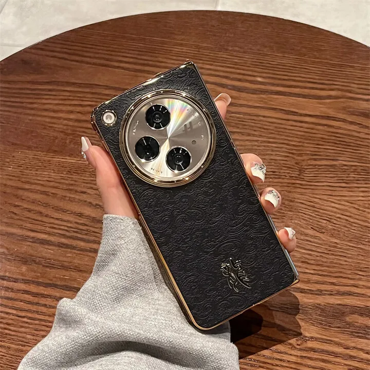 

For OPPO Find N3 Phone Case High-end Luxury Black Electroplated Leather Dragon Pattern Ultrathin Folding Screen Protective Cover