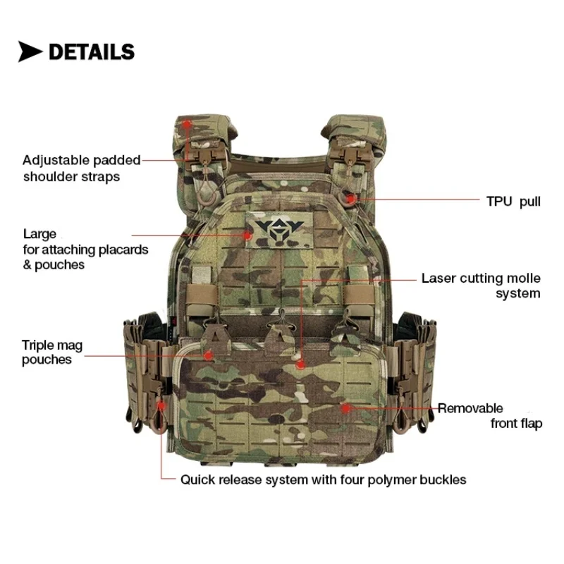 YAKEDA Tactical Vest 6094 Fast Detachable Light Laser Cut Outdoor Hunting Black Gear Carry Vest of High Quality 1000D
