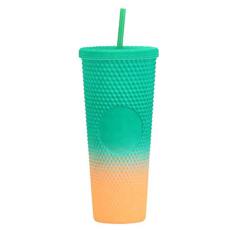 Summer Cold Water Cup Tumbler With Straw Double Layer Plastic Durian Coffee Mug Without LOGO Plastic Bottle Mug 710ML/450ML CUPS