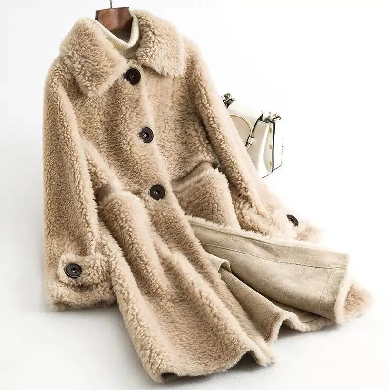 

2024 Women's Winter Wool Warm Real Fox Fur Hood Coat Lady Mid-length Overcoat Girl Jacket Parka L38