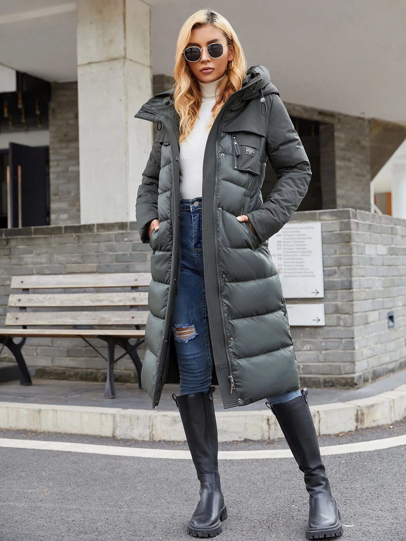 Cinemore jaqueta feminina longa moda graça inverno para baixo jaquetas bolso com zíper com cinto parka outwear de alta qualidade 8189