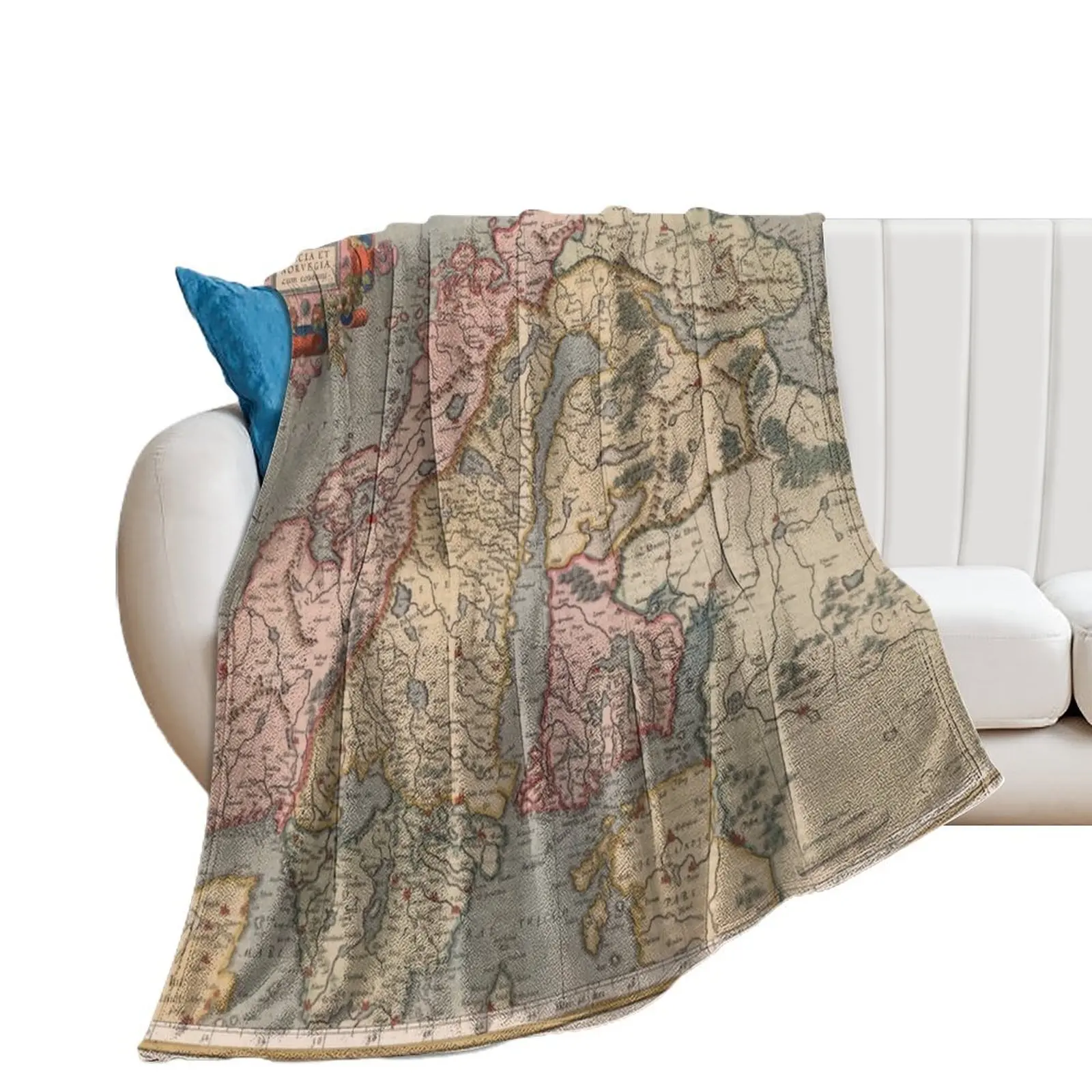 

Old Scandinavia Map (1623) Vintage Norway and Sweden Atlas Throw Blanket decorative Large Blankets