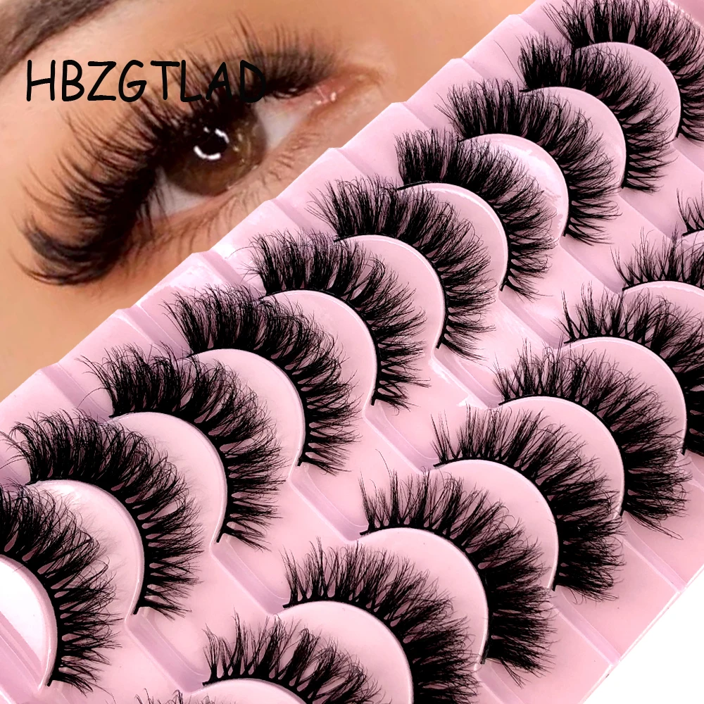 3D Mink Natural Cílios Postiços, Fluffy Soft Lashes, Mangá Cruz, Wispy Cílios Extensão, Maquiagem para Beleza, 10 Pares