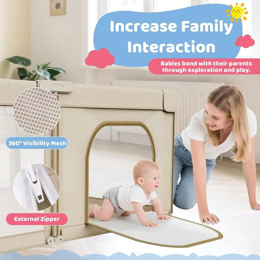 روضة أطفال جامبو 71x59 قابلة للطي للرضع والأطفال الصغار - ساحة أطفال شبكية محمولة مع مقابض للعب الداخلي والخارجي #2