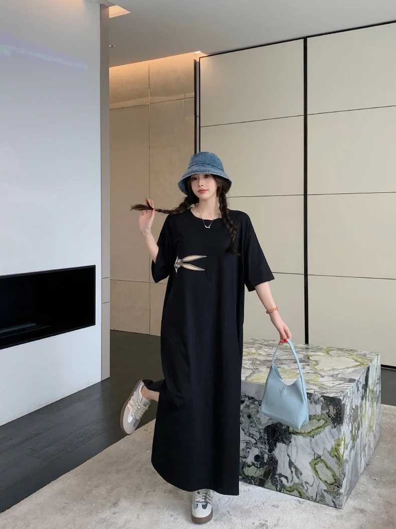 T-shirt ample ort Sve Dr coréen Sle Hong Kong Sle Design ouvert fendu vêtements d'extérieur approprié mi-long h-ape Dr