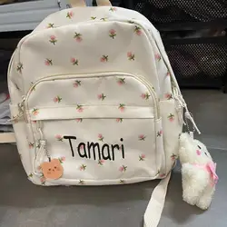 Mochila con bordado Floral para niñas, con nombre personalizado bolso de mano, informal, regalo único