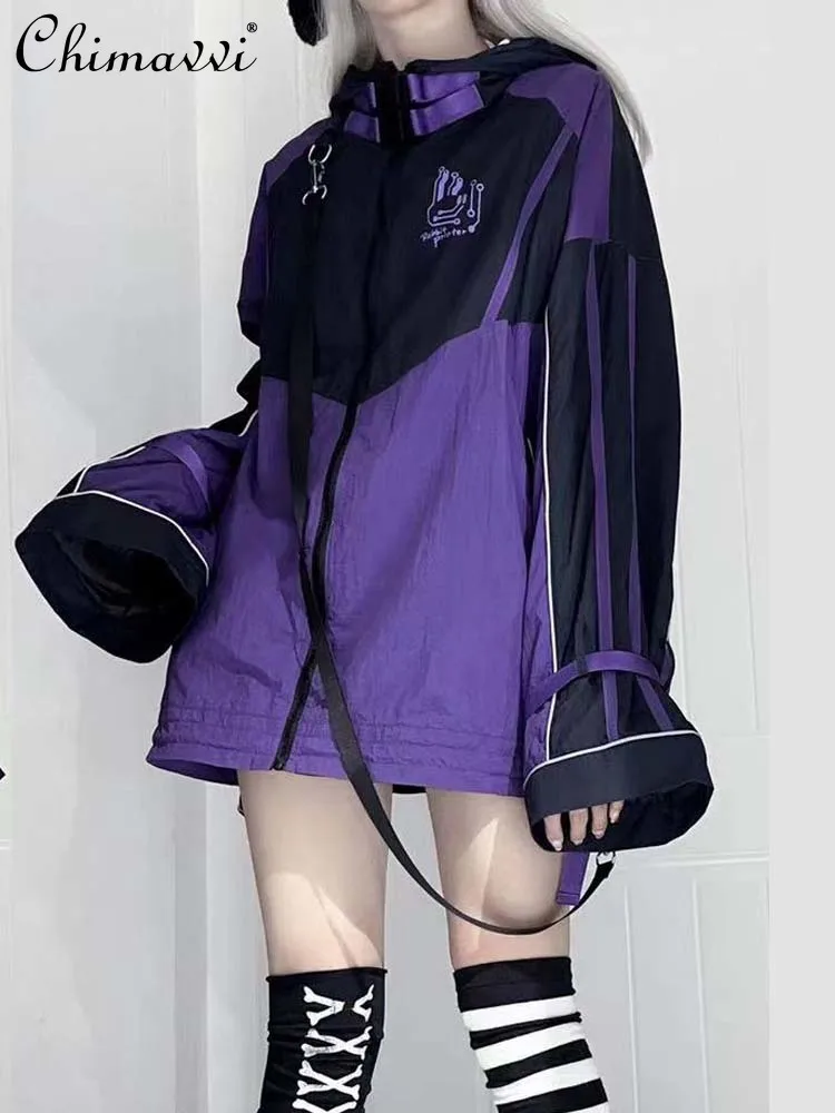 

Original Design Mine Series Mass-Produced Sports Suit Shell Jacket Japanese Style Black Purple Stitching Loose Top Coat Women