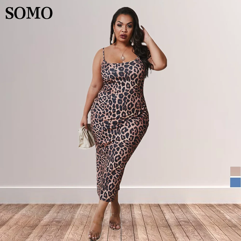 SOMO 2023 letnie sukienki damskie Plus Size Sexy Halter wzór w cętki Maxi sukienka ołówkowa dla kobiet Clubwear hurtownia Dropshipping