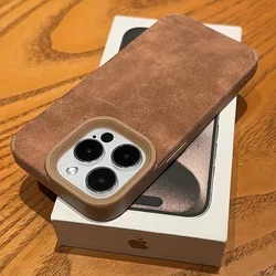 For iPhone 17 16 Pro Max 15 14 Plus 13 12 11 XS Max XR X Premium Matte Faux Leather Case Shockproof Vintage Lambskin Suede Cover