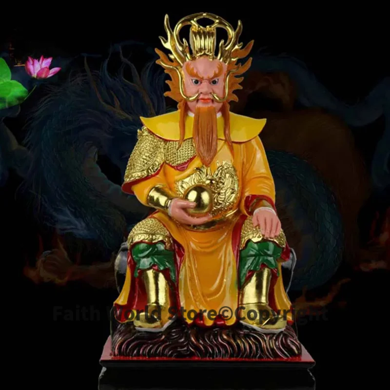 

30cm large HOME Temple Shrine TOP efficacious protection Southeast Asia Sea god Gold plating Dragon King FENG SHUI art statue