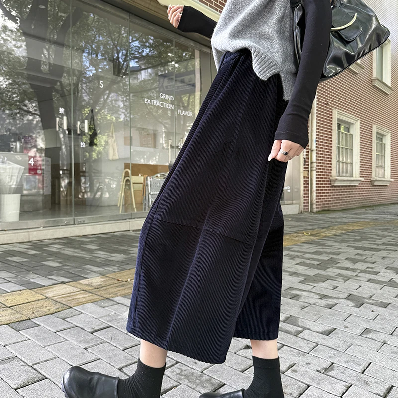 

Вельветовые брюки в капсулах для женщин, осенне-зимние новые стильные ботинки, широкие брюки средней длины, женские брюки с высокой талией на шнурке