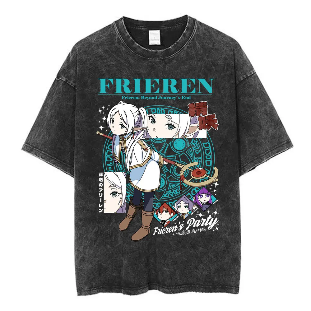 Vintage Frieren Beyond Journey's End Anime Casual Style Damen T-Shirt Unisex Tee Top Herren Baumwoll-Kurzarm-Shirt gewaschen – Detail 4