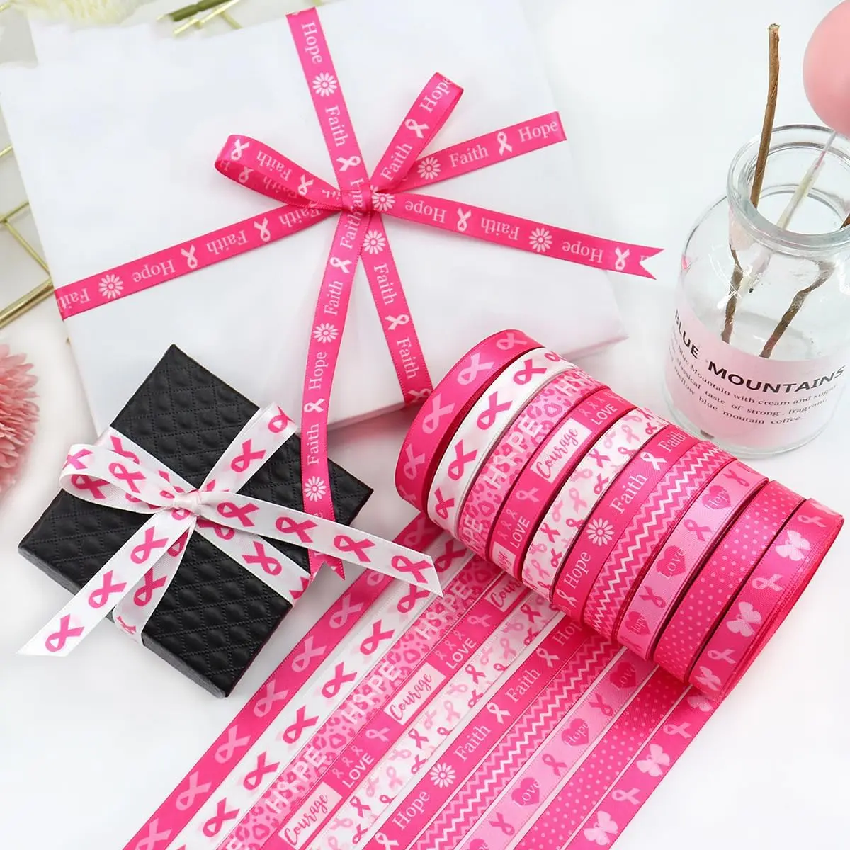 Breast Cancer Awareness Grosgrain Ribbon Pink Ribbon Printed Crafts Decorations Gift Wrapping Sewing