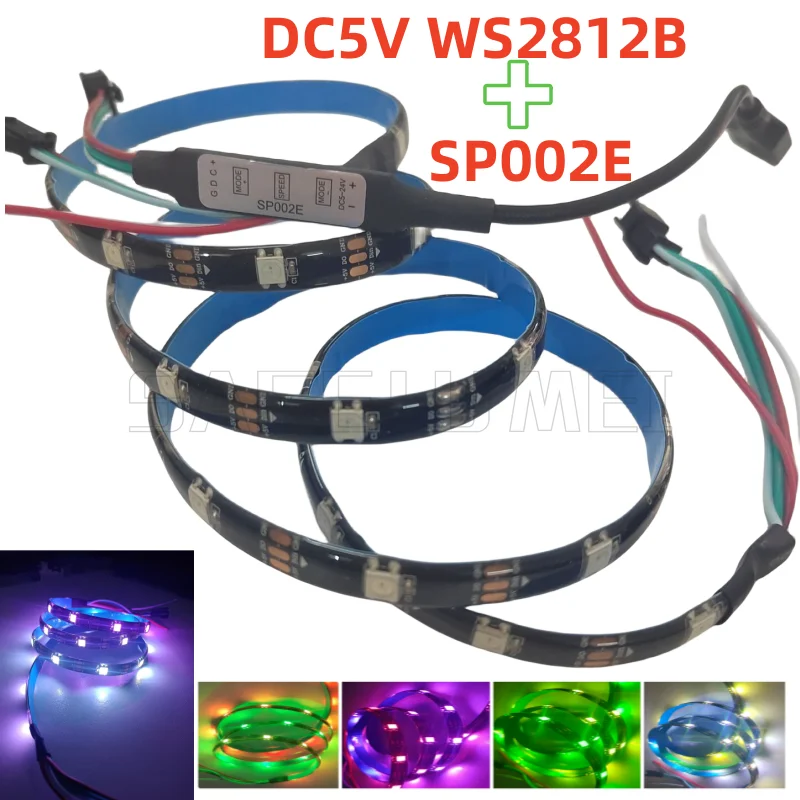 

5V USB Sp002e WS2812B 1meters 30Leds Black PCB IP65 Waterproof Led Strip Kits Individual Addressable Smart RGB Led Pixel Strips